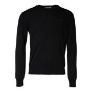 Sort Uldstrik Crew Neck Sweater