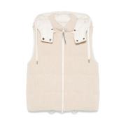 Beige Polstret Vest med Hætte