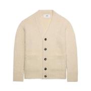 Beige Ribstrik V-Hals Cardigan