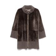 Shearling Zip Frakke med Stand-up Krave