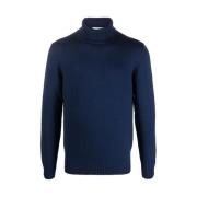 Blå Merinould Rullekrave Sweater