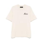 Beige Bomuld Logo Print T-shirt