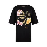 Slange- og blomsterprint T-shirt med rund hals