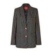 Stribet Oversize Blazer med Guld Knapper