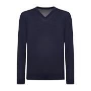 Navy Blue Wool V-Neck Pullover