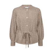 Beige Strik Cardigan med Bælte