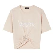 Pink Cropped T-shirt med Logo Print