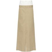 Beige Bomuld Blandings Frontknap Nederdel