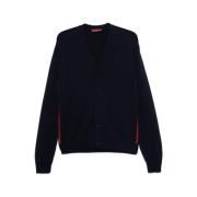 Midnight Blue Cashmere Cardigan med Web-Stripe Trim