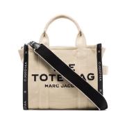 Beige Logo Print Tote Taske