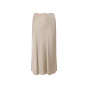 Beige Silke Midi Nederdel