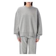 Grå Melange Oversize Striktrøje Sweatshirt