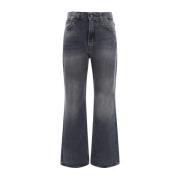 Monokrom Straight Jeans med Læder Patch