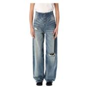 Blue Denim Wide Leg Jeans