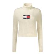 Beige Langærmet Sweater med Logo Broderi