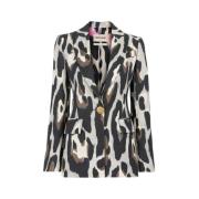 Jaguar-Print Linen Blazer Slim Fit