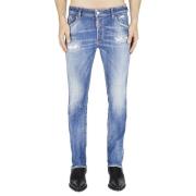 Blå Skater Jeans med Distressed Effekt