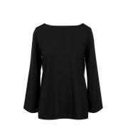 Sort Bell Sleeve Bådudskæring Top