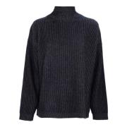 Sort Uld Ribstrikket Sweater Høj Krave