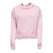 Pink Bomuldscropped sweater med åben ryg