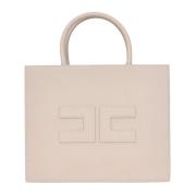 Beige Shopper Taske med Skulderrem