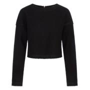 Sort Crop Sweater med Zig-Zag Detaljer