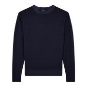 Blå Vasket Uld Rundhals Sweater