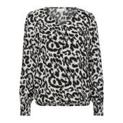 Leopard Print Bluse med V-Hals