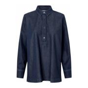 Denim Bluse med Krave og Knapper