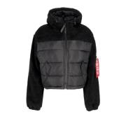 Sort Teddy Puffer Sherpa Jakke