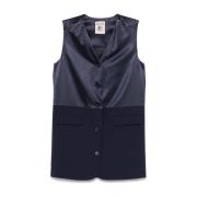 Navy Blue V-Neck Kjole Lommer