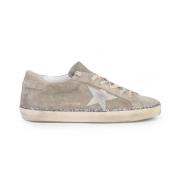 Beige Suede Sneakers med Glitterstribe