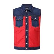 Denim Puffer Vest med Jeans Applique