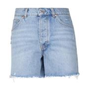 Denim Shorts i Used-Look med Frynser