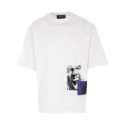 Grafisk Print Hvid Bomuld T-shirt