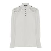 Elegant Blusen med Broderi og Krave