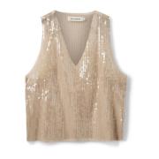 Paillet V-hals Top Beige