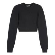 Ribbet crew-neck sweater i viskoseblanding