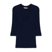 Blå Ruffle Sweaters Mock Neck Stil