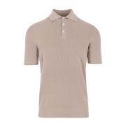 Beige Bomuld Ribbet Polo Skjorte