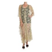 Gylden Blomstret Blonder Kaftan Sommerkjole