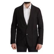 Elegant Sort Blazer i Bomuld-Uld Blanding