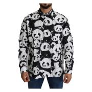 Panda Print Bomuldsskjorte Sort Hvid