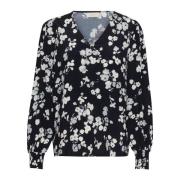 Marine Flower Bluse Stilfuld V-Hals