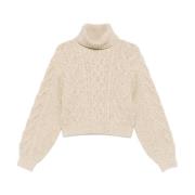 Kraftig Aran-strikket Rullekrave Sweater