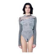 Mesh Bodysuit med Draperet Overlay