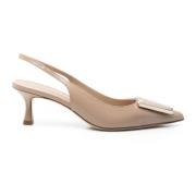 Beige Læder Medina Pumps med Applikation