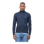 Blå Broderet Sweater Fullzip