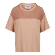 Regular-fit blush bomuld jersey T-shirt med cupro stofindsatser