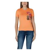 Orange Print Rund Hals T-shirt